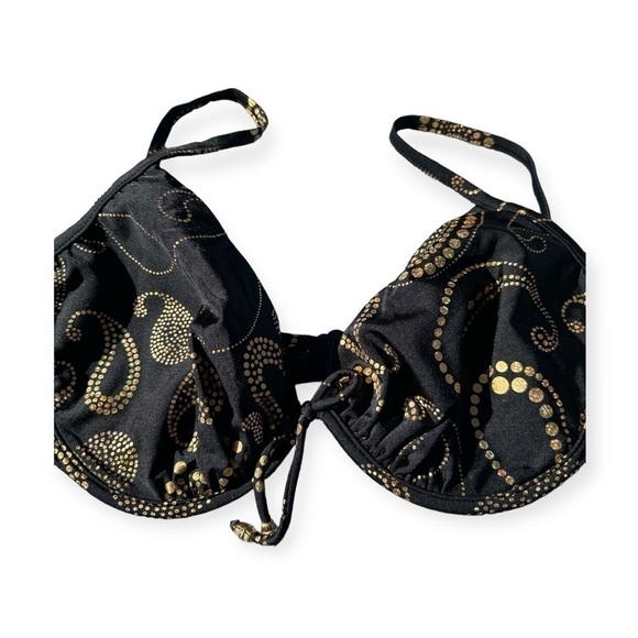 Vintage Endless Sun Bikini Black With Shimmering Gold Women’s Size XL DD Cup Top - Picture 2 of 8